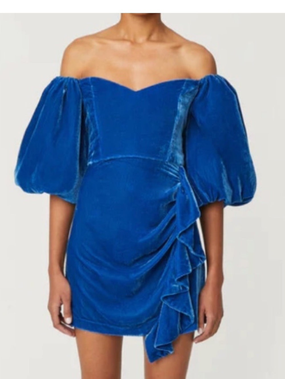 Rhode NWT Adrian Velvet Mini Dress w/ Puff Sleeves Size 10 US in Air Force Blue